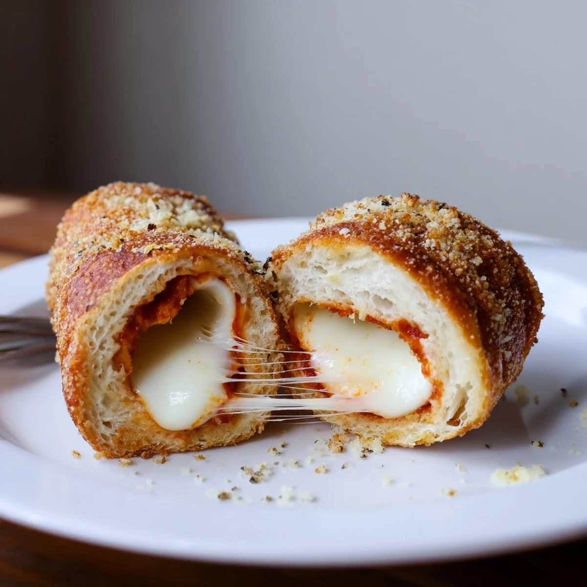 Crispy Cheesy Roll Ups on parchment, golden edges, gooey cheese oozing