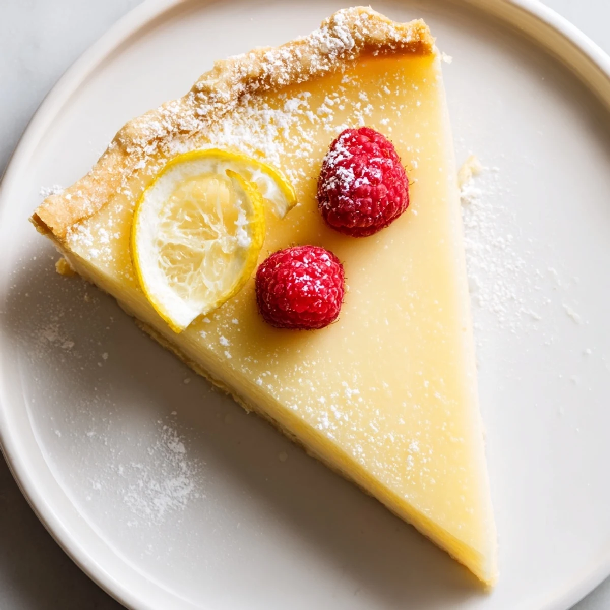 Close-up of sliced Creamy Lemon Tart Recipe showing silky center and golden crust