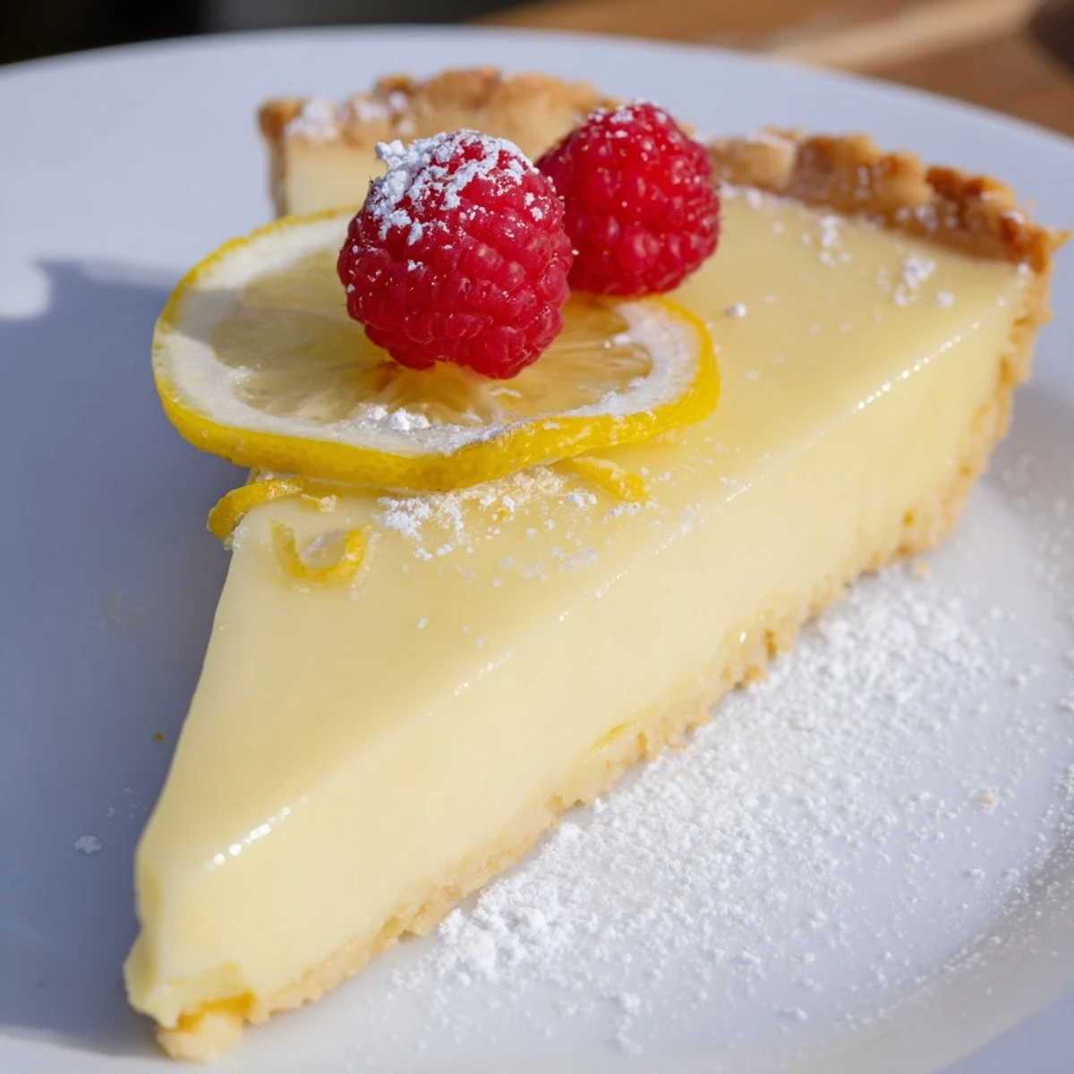 Serve chilled Creamy Lemon Tart Recipe with fresh berries and bright lemon zest