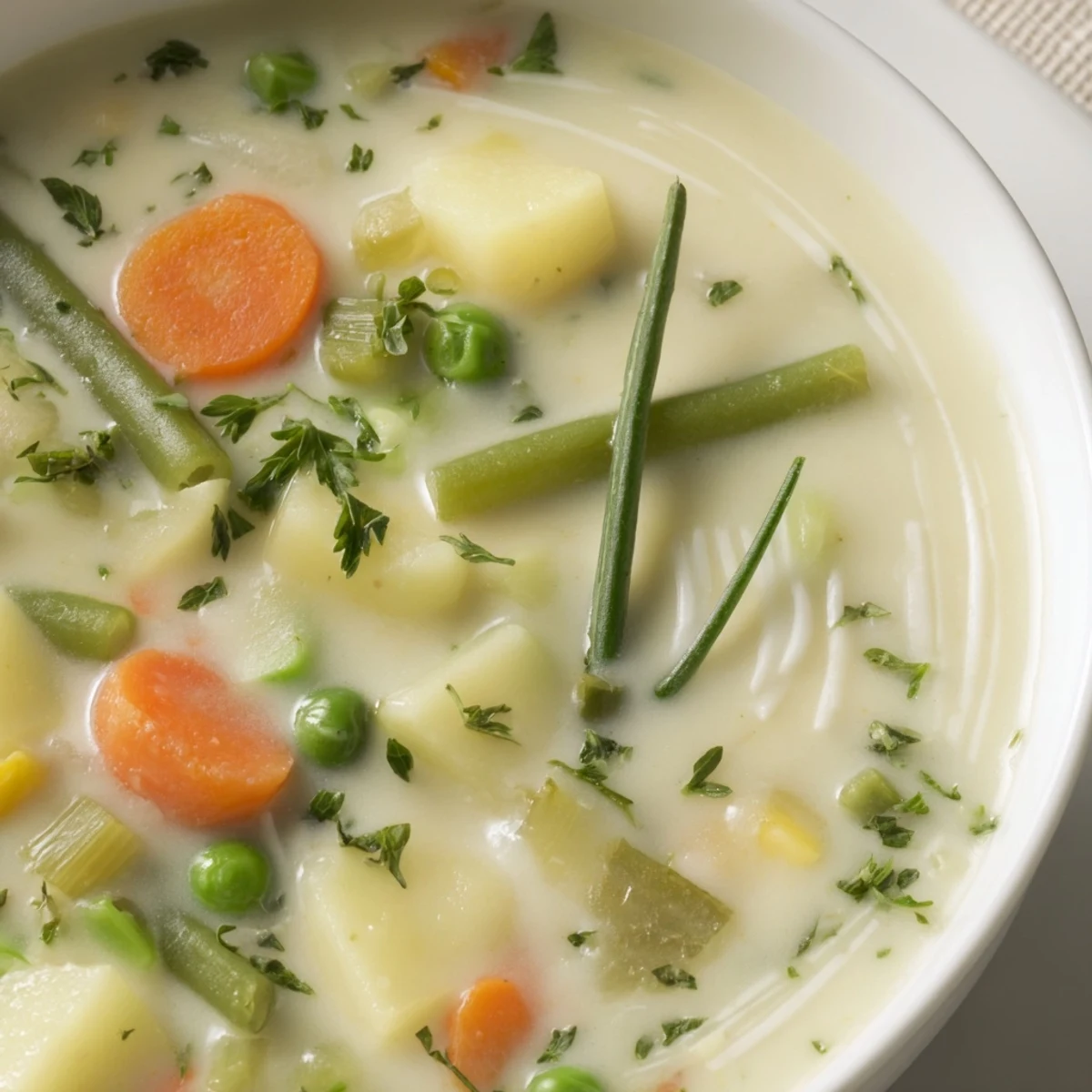 Creamy Vegetable Soup Recipe: velvety green ladle steaming, garnished with parsley