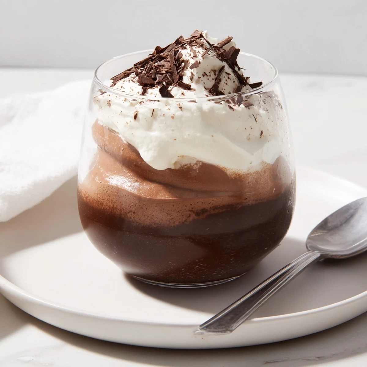 Triple Chocolate Mousse Cups with silky dark, milk, and white mousse layers