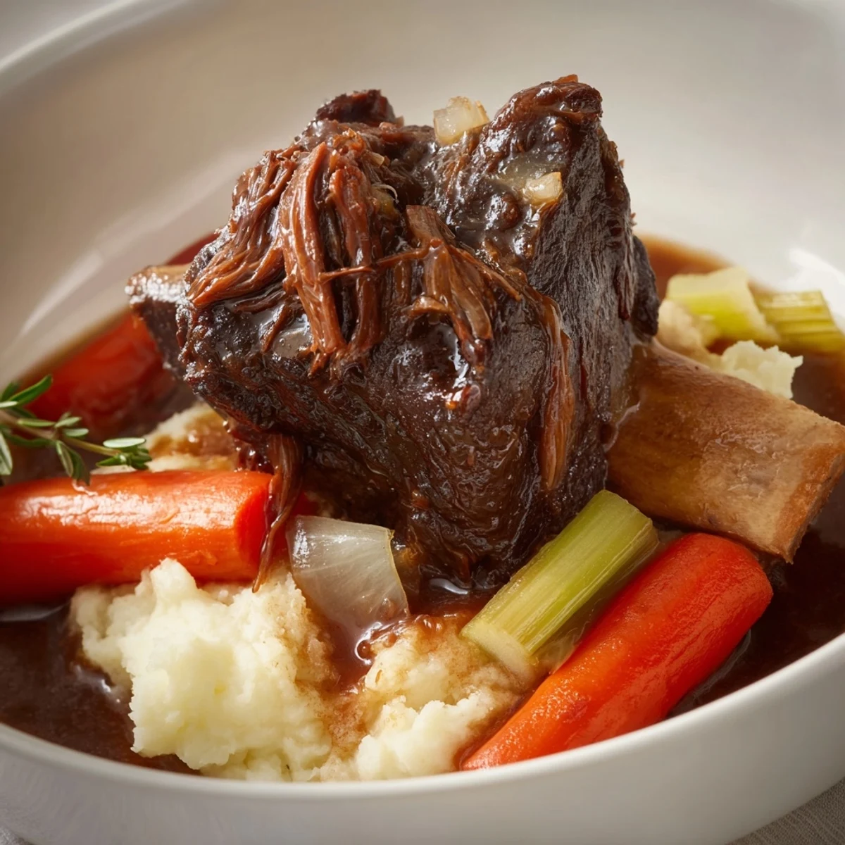 Slow Cooker Beef Short Ribs glistening in rich sauce, meat falling apart