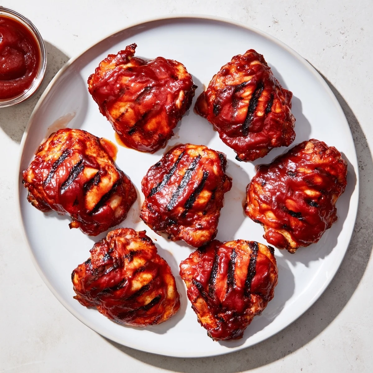 Golden glazed BBQ chicken thighs recipe featuring crispy skin and sticky smoky sauce, grilled to perfection