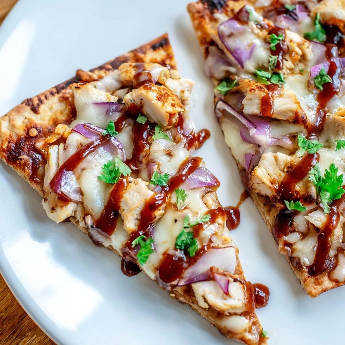 Savory grilled BBQ chicken pizza fresh from the grill with smoky charred crust
