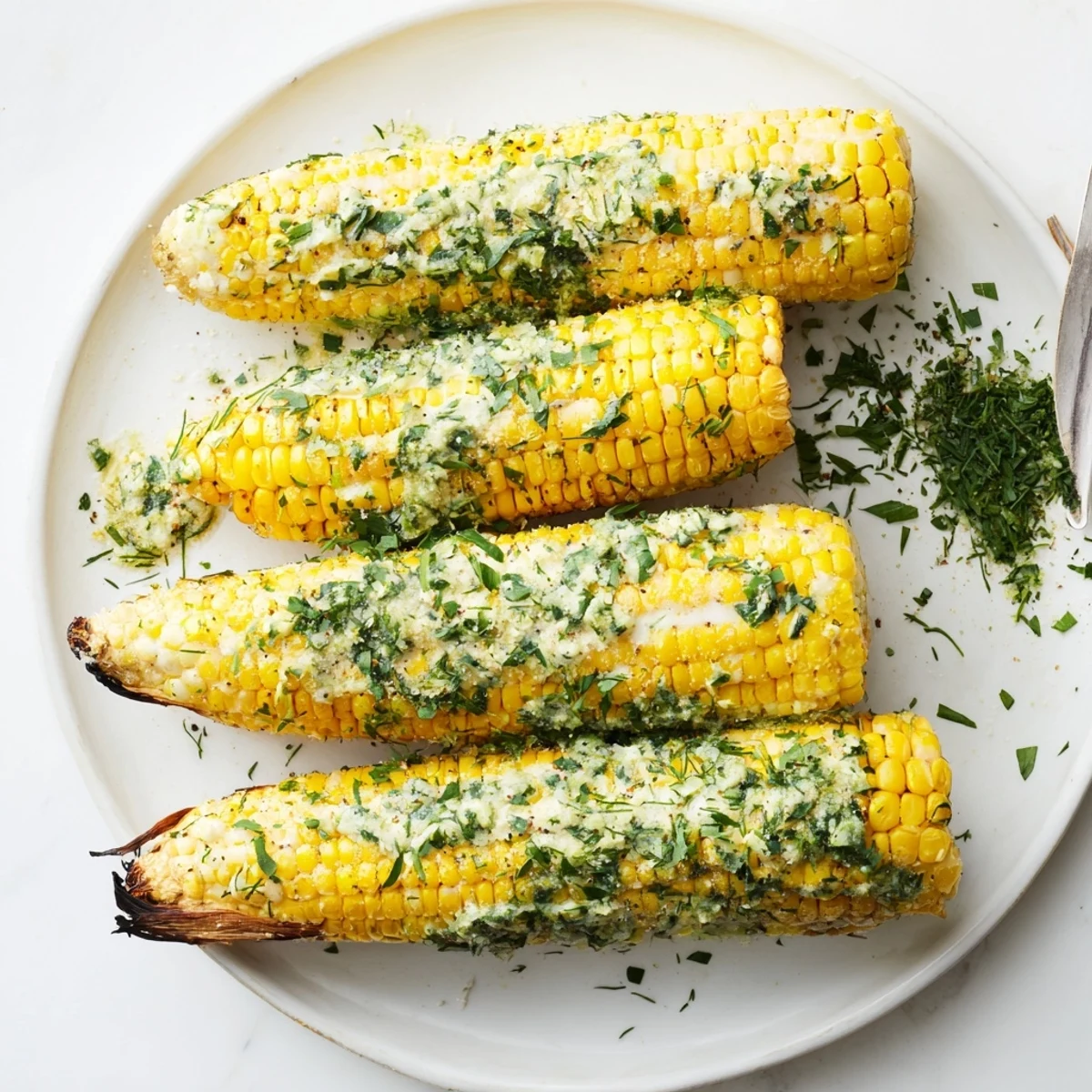 Flame-grilled corn on the cob brushed with herb butter and coated in zesty parmesan ranch seasoning