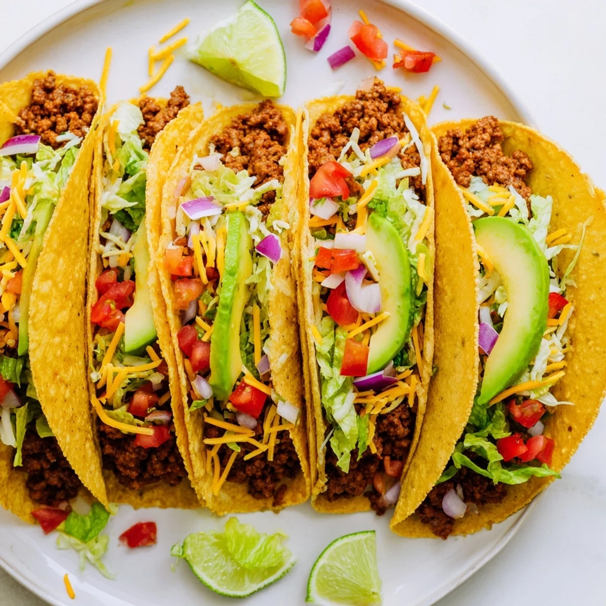 Juicy seasoned ground beef tacos served in warm tortillas with vibrant pico de gallo