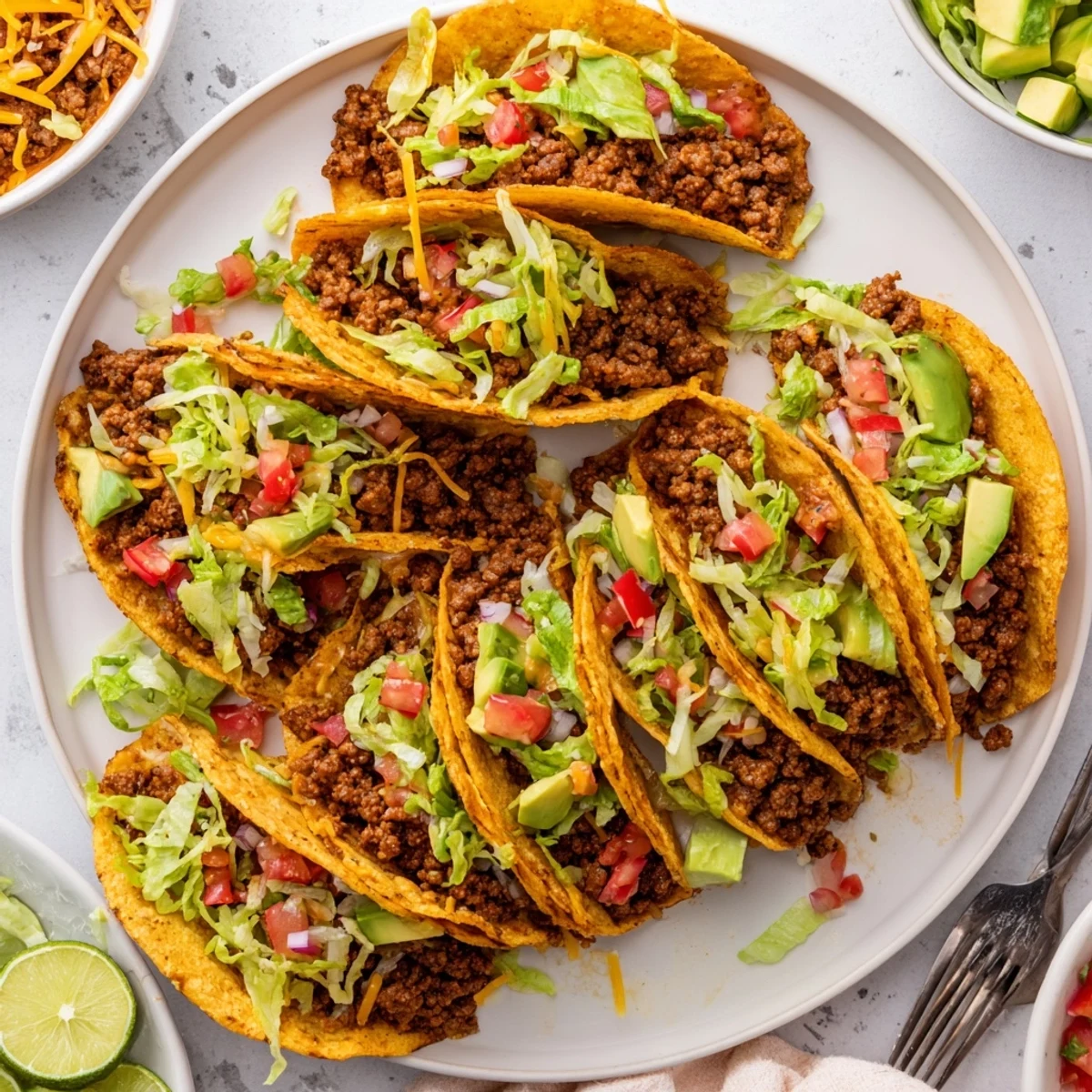 Homemade ground beef tacos featuring spiced meat and colorful pico de gallo garnish