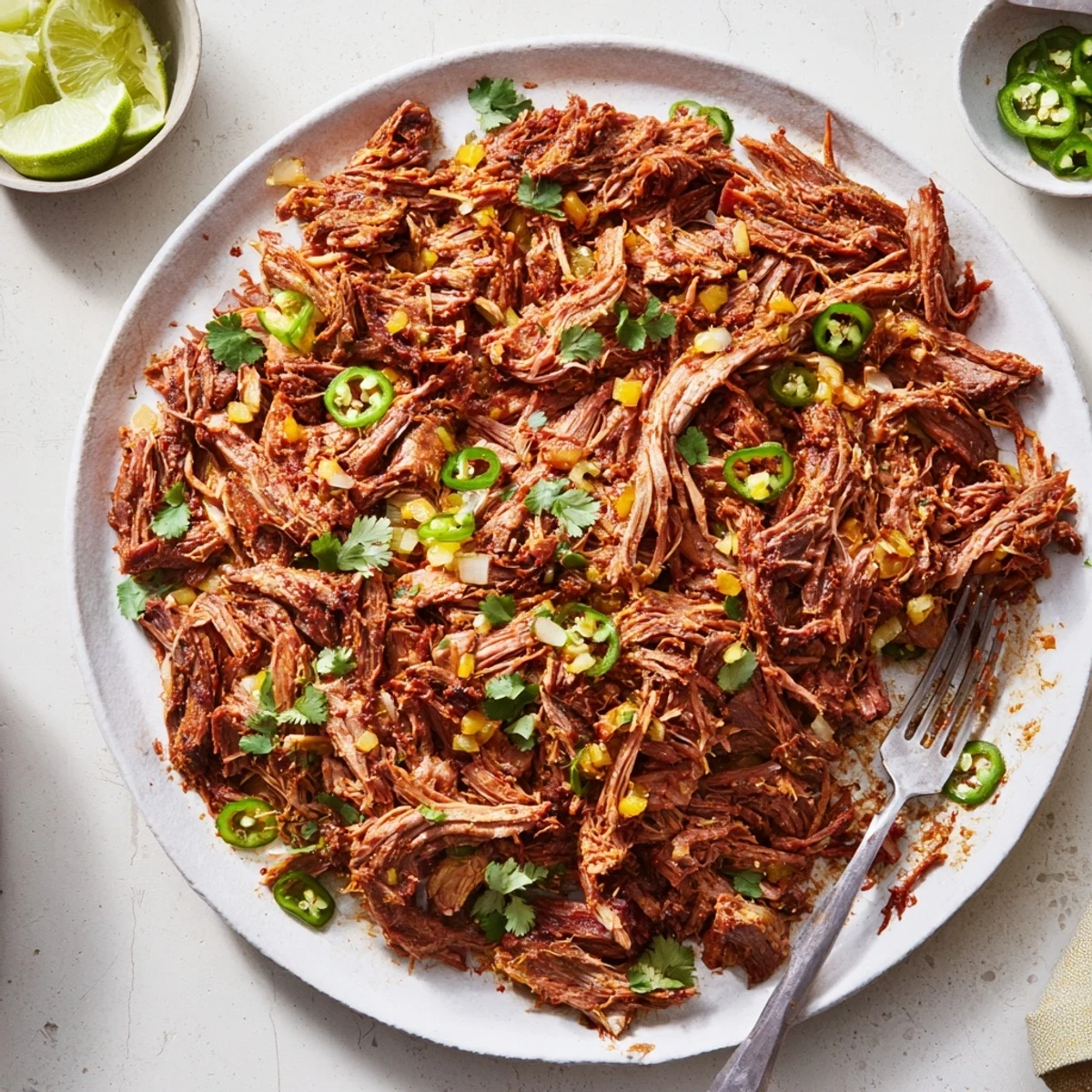 Mexican-style Slow Cooker Beef Barbacoa tacos topped with fresh cilantro and diced onions