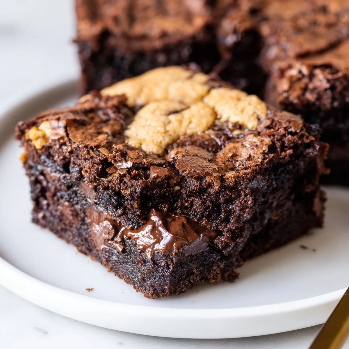Fudgy Chewy Brookies recipe cooling on parchment, gooey centers and crisp edges