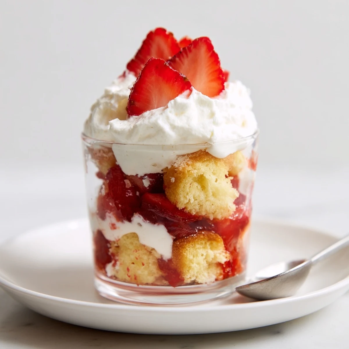 Layered Strawberry Shortcake Trifles with juicy macerated berries and cloudlike whipped cream