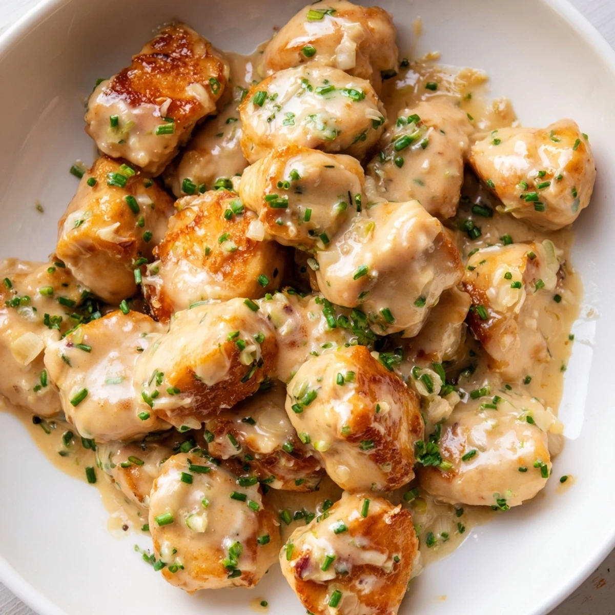 Cream cheese chicken smothered in a velvety garlic Parmesan sauce with fresh herbs