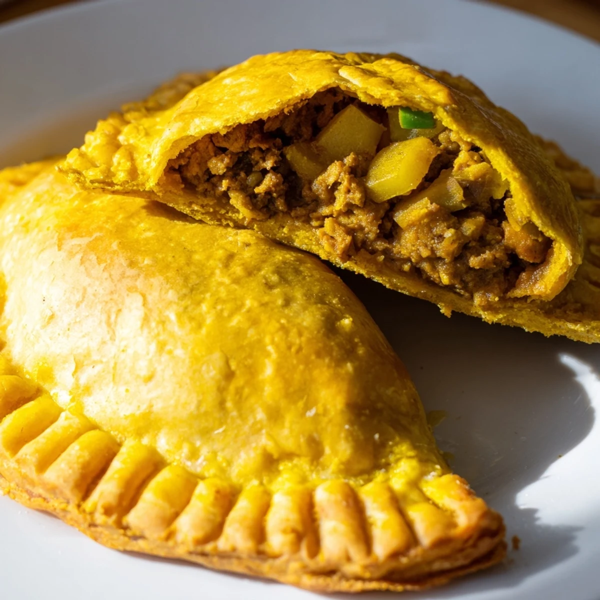 Golden Jamaican curry chicken patties with flaky turmeric crust fresh from the oven