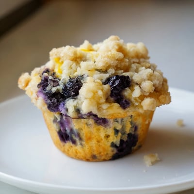 A close-up of Lemon Blueberry Muffins with Streusel highlights moist crumbs and bright lemon zest beside a steaming cup of tea.