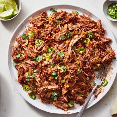 Mexican-style Slow Cooker Beef Barbacoa tacos topped with fresh cilantro and diced onions